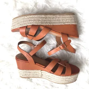 Bamboo Brown Espadrilles Wedge Platform Heels- Size 7.5