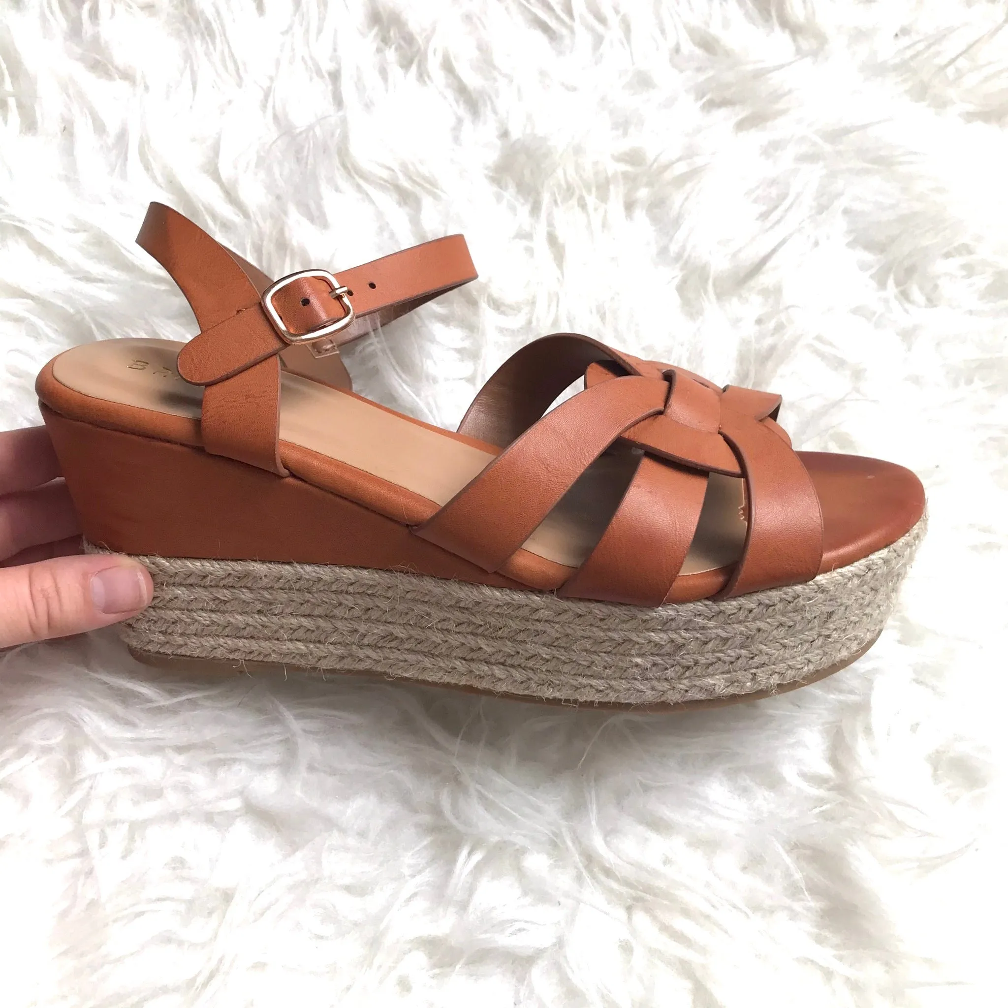 Bamboo Brown Espadrilles Wedge Platform Heels- Size 7.5