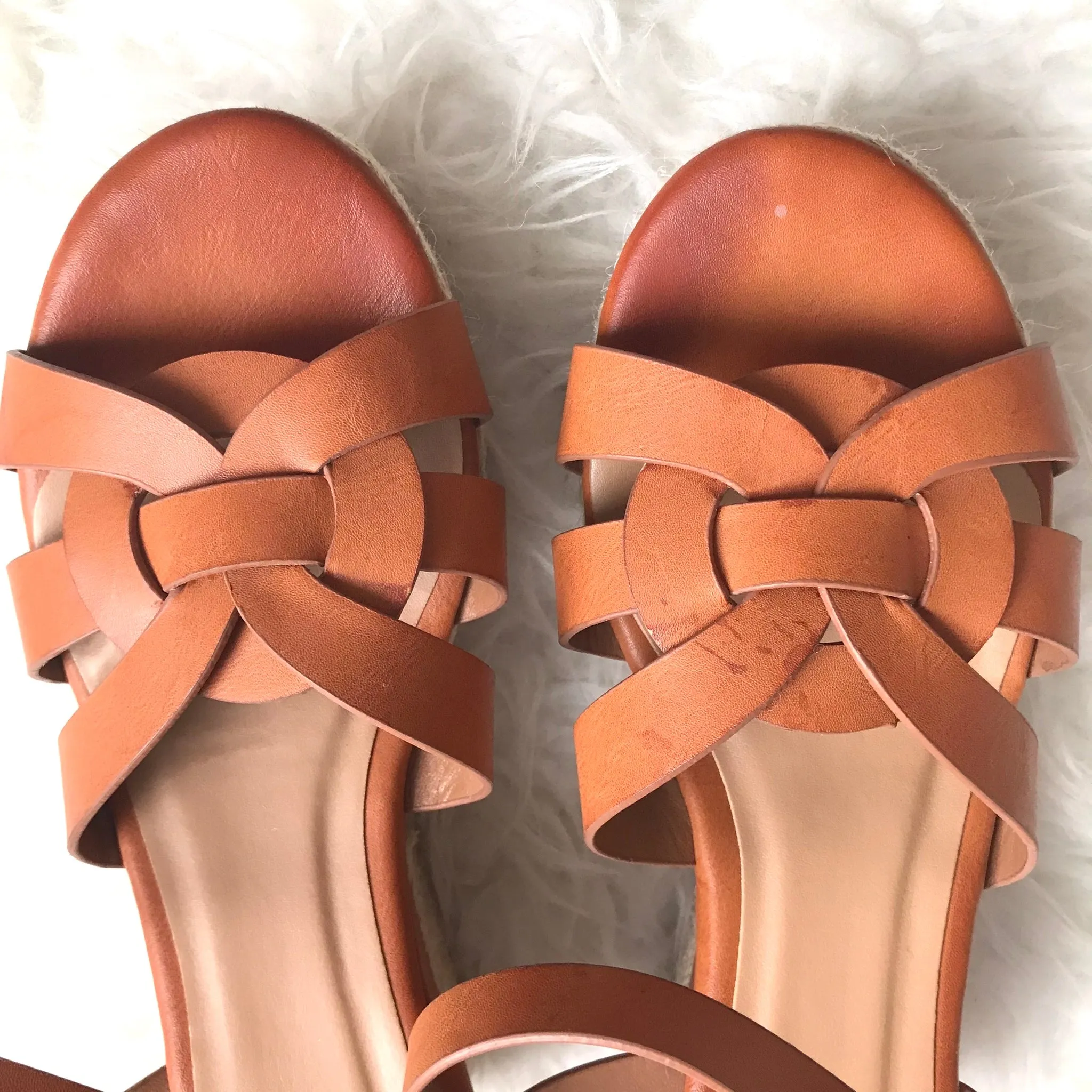 Bamboo Brown Espadrilles Wedge Platform Heels- Size 7.5