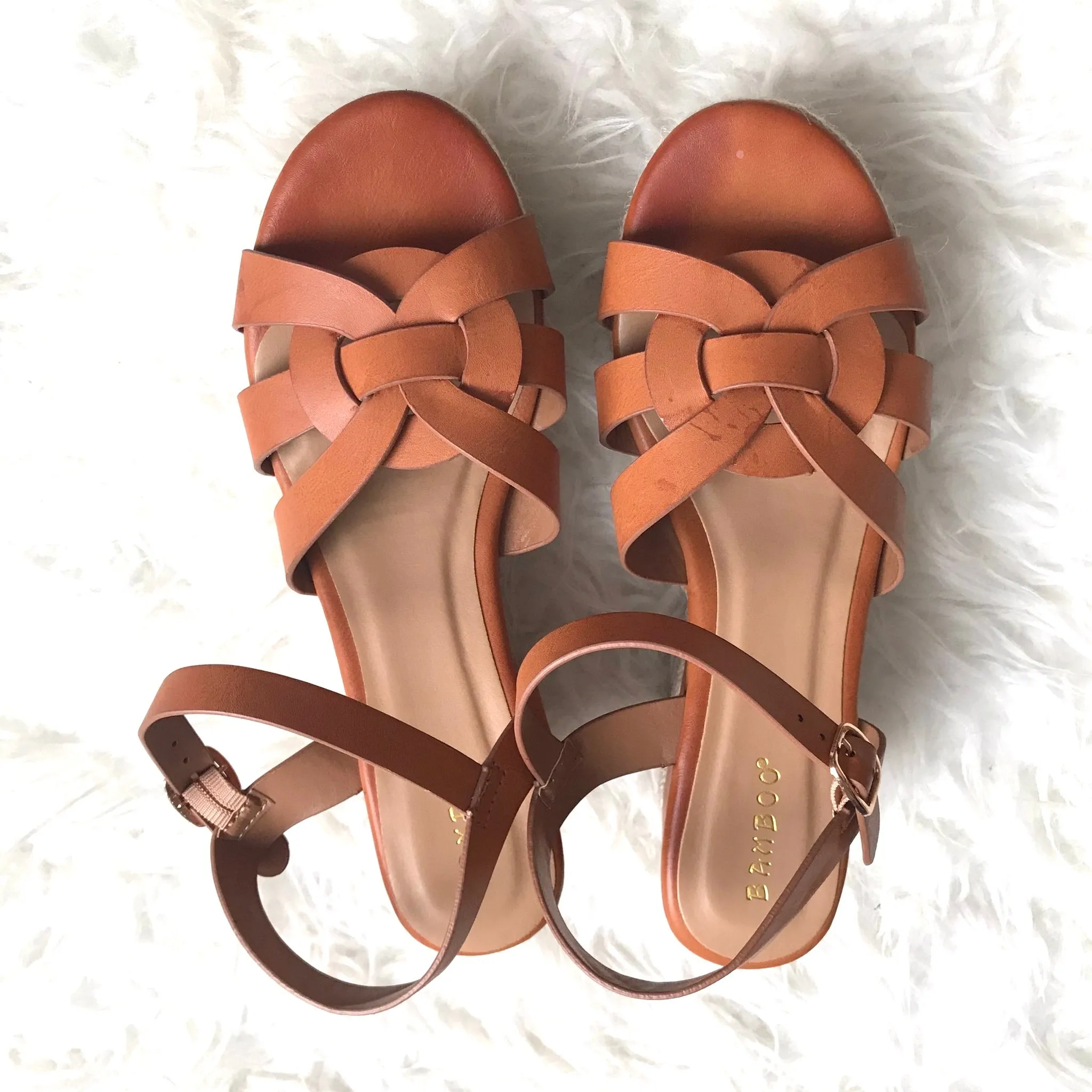 Bamboo Brown Espadrilles Wedge Platform Heels- Size 7.5