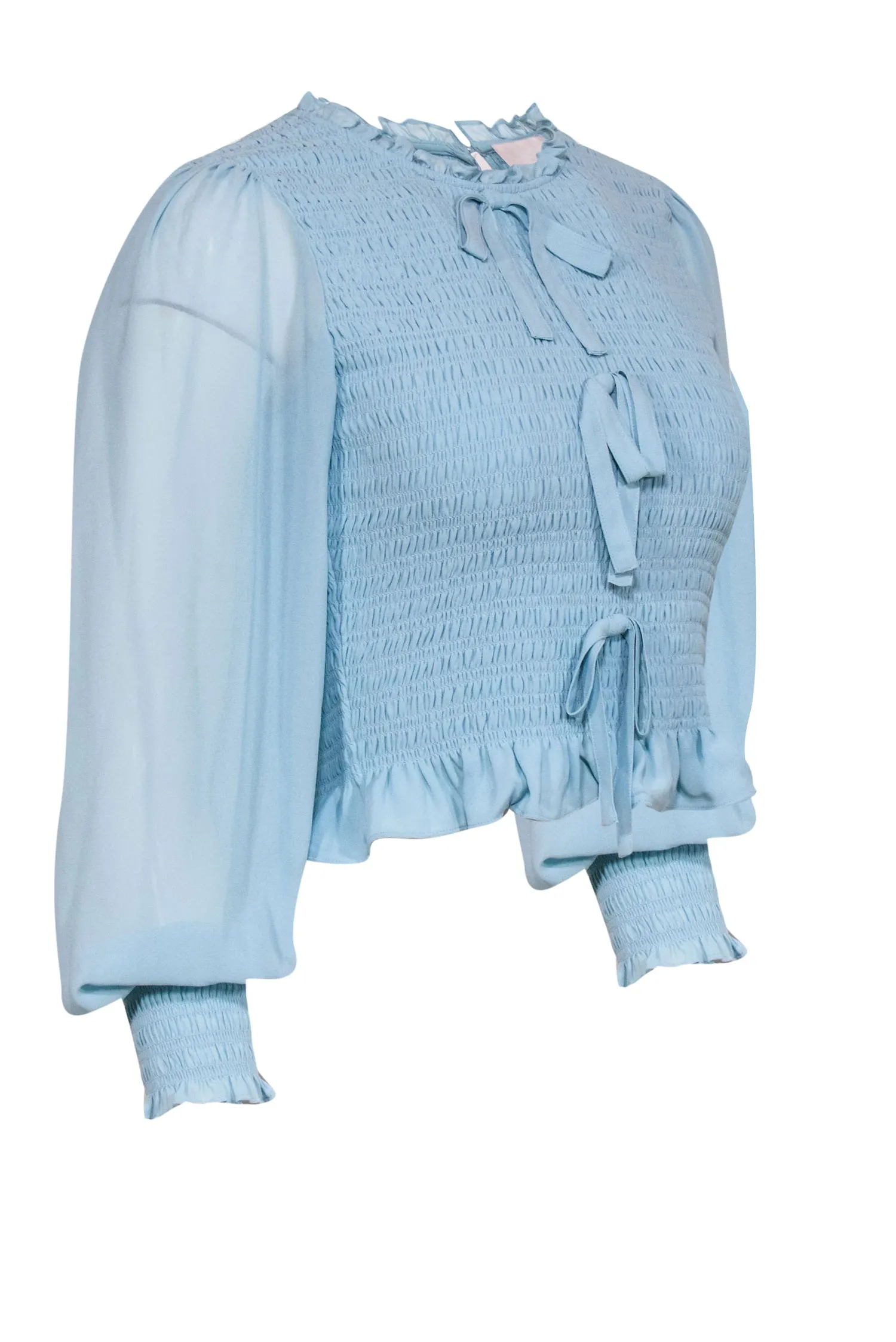 Cinq a Sept - Baby Blue Blouse w/ Smocked Bodice & Bows Sz S