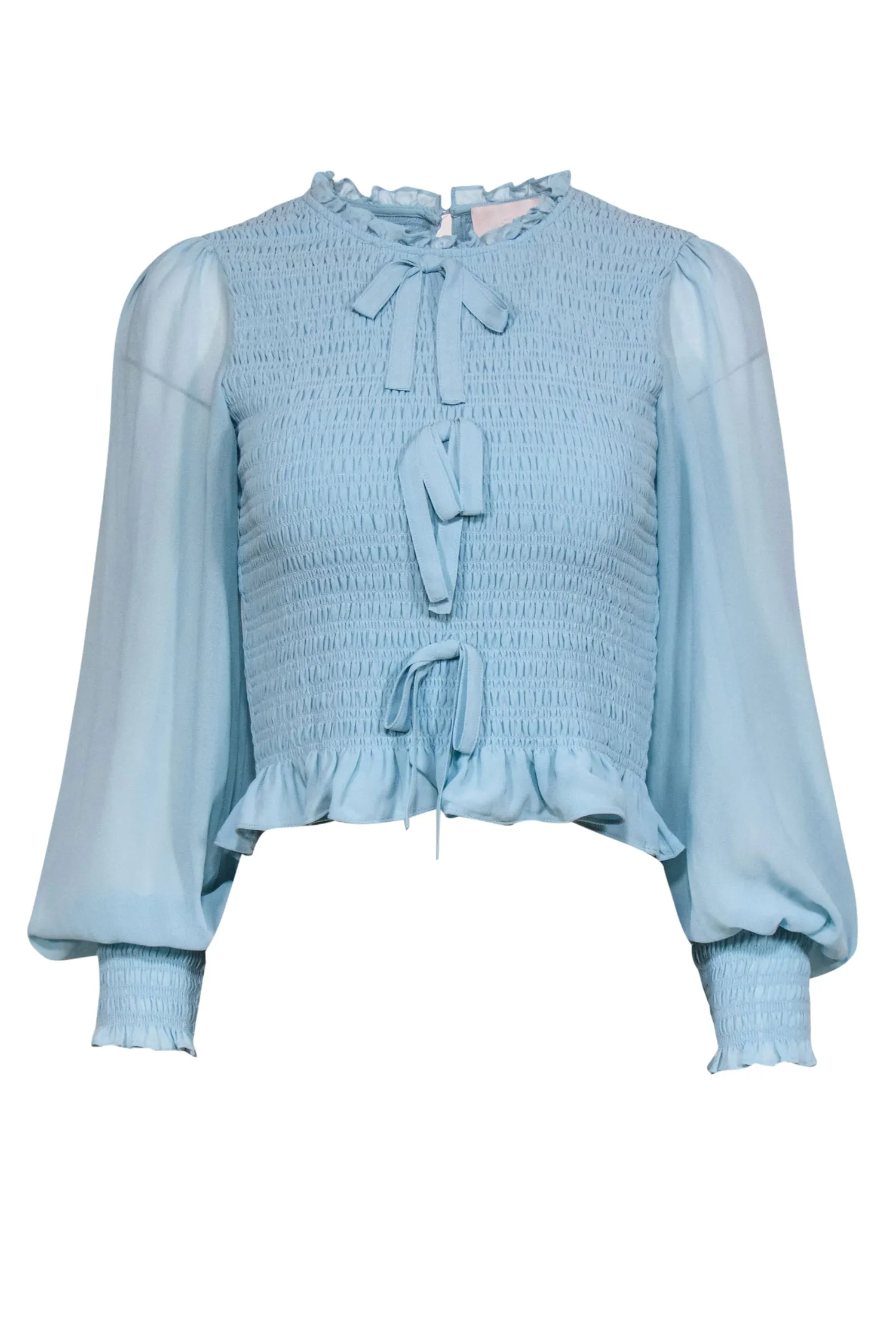 Cinq a Sept - Baby Blue Blouse w/ Smocked Bodice & Bows Sz S