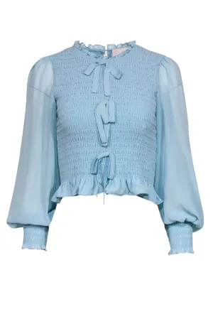 Cinq a Sept - Baby Blue Blouse w/ Smocked Bodice & Bows Sz S