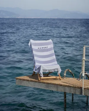 Cotton Beach Towel - MNBSL - Embroidered Logo White and Blue Stripes