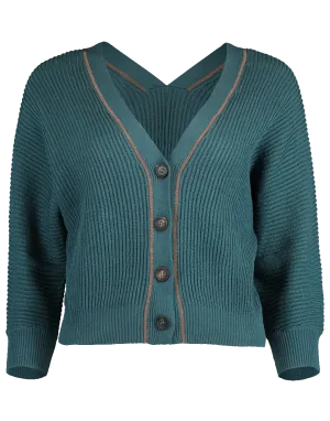 Cropped Button V-Neck Cardigan