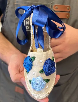 Custom-made Espadrilles Flat Classic Navy Roses