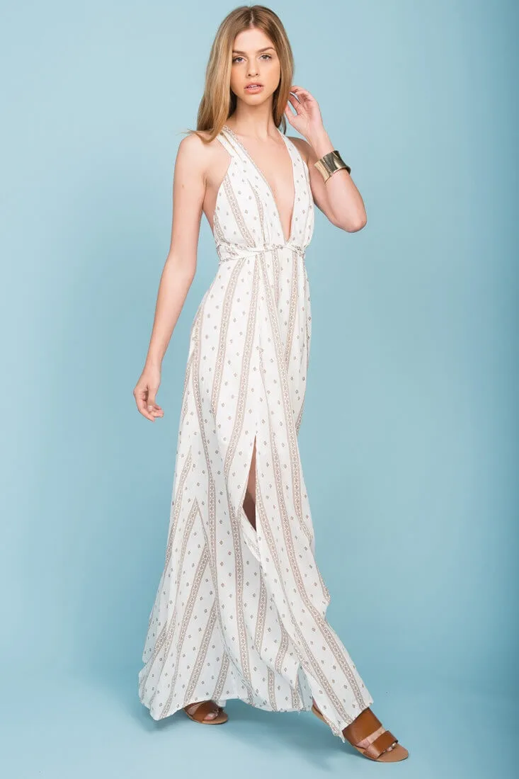 Cyrene Open Back Lace Up Maxi White