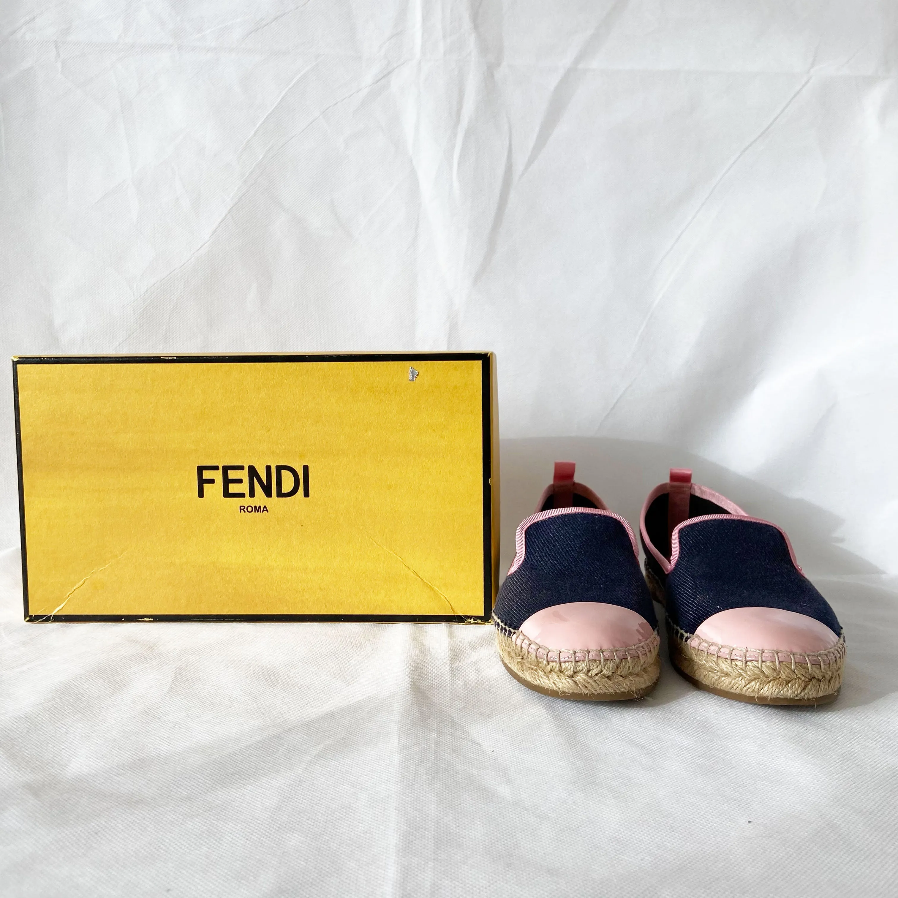 Fendi Blue Denim Espadrille w Pink Leather Trim