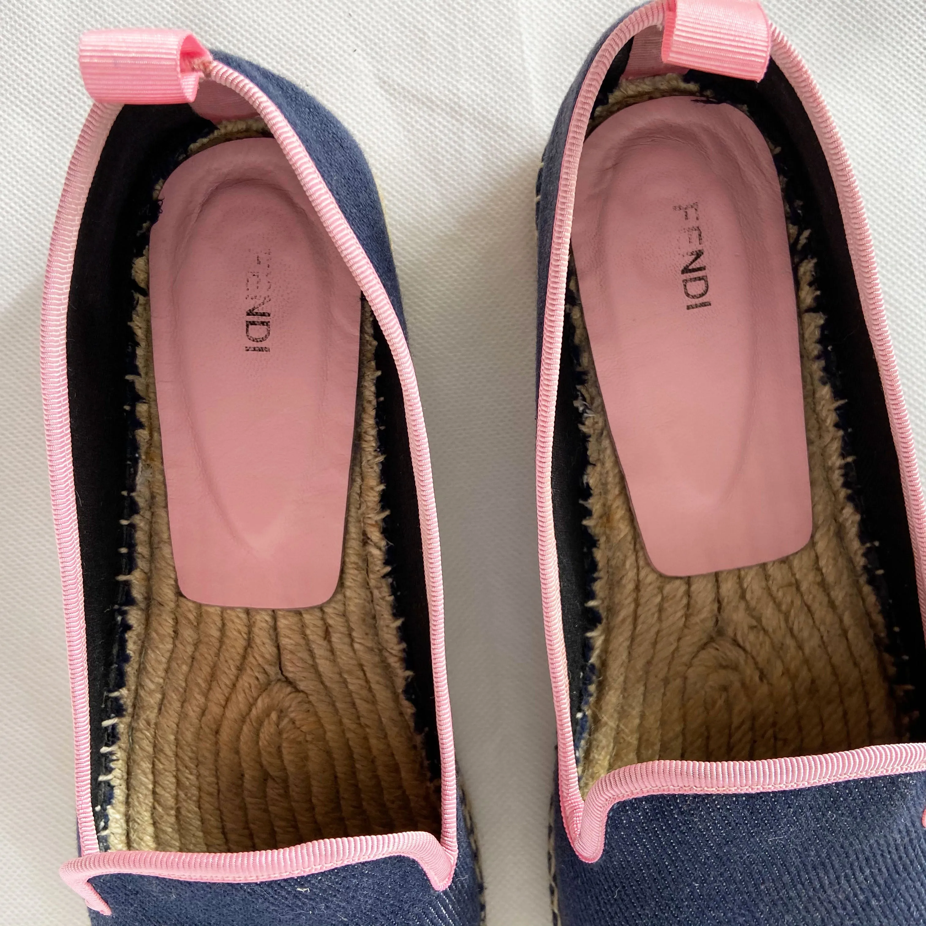 Fendi Blue Denim Espadrille w Pink Leather Trim
