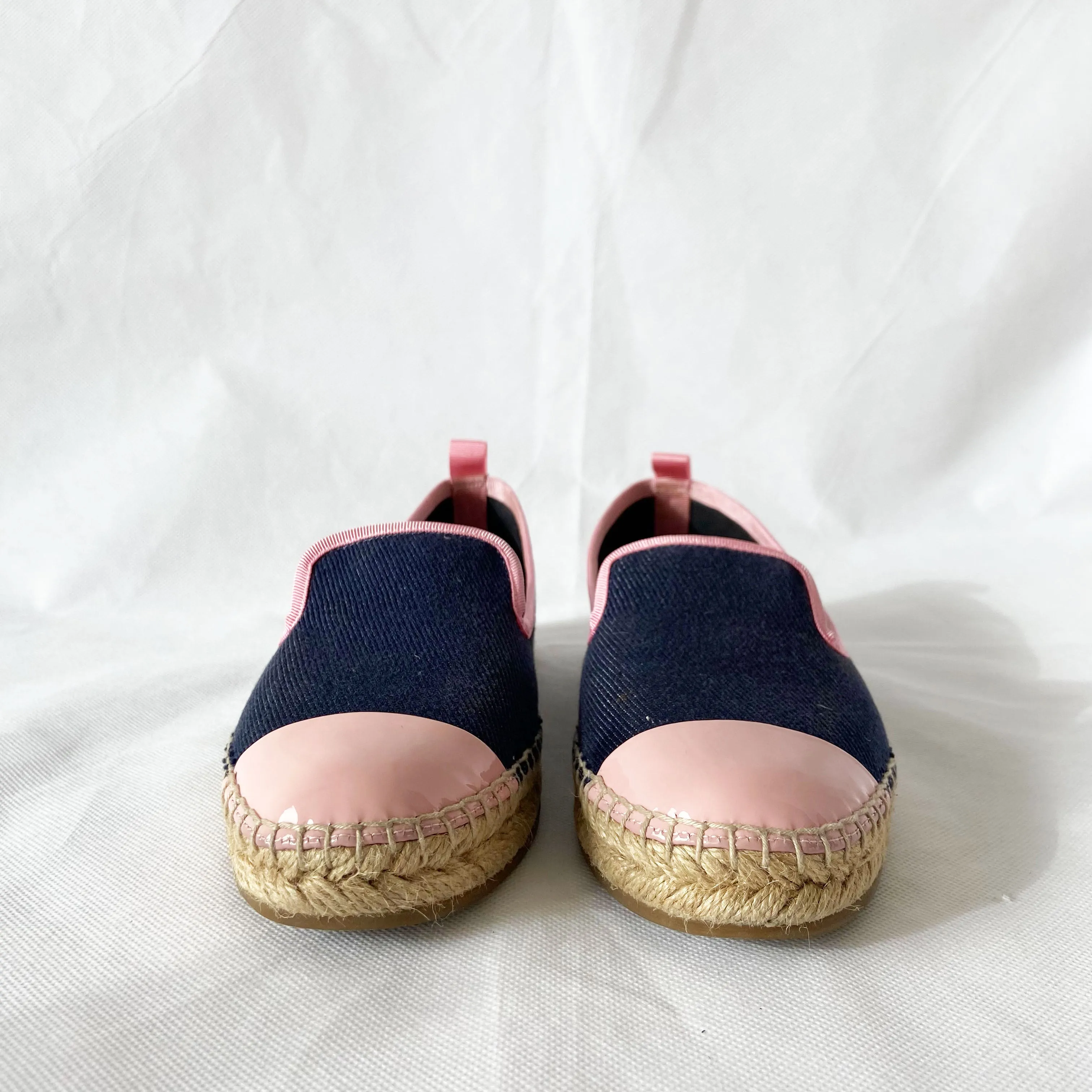 Fendi Blue Denim Espadrille w Pink Leather Trim