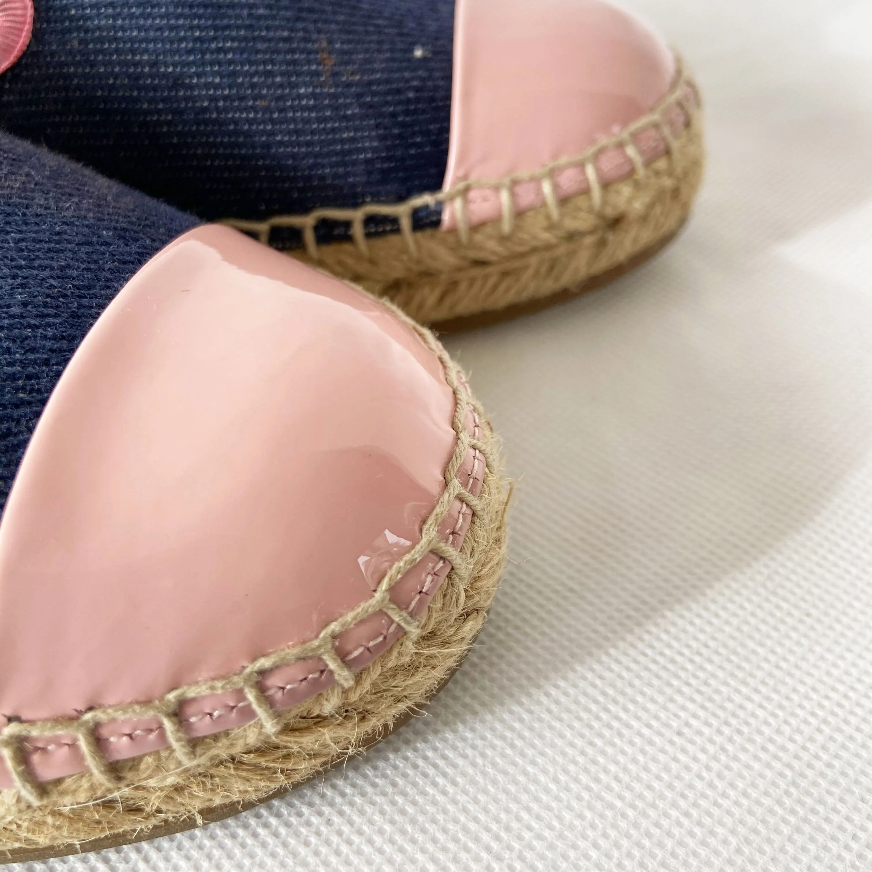 Fendi Blue Denim Espadrille w Pink Leather Trim