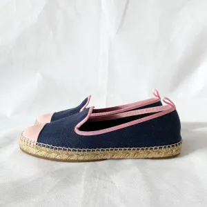 Fendi Blue Denim Espadrille w Pink Leather Trim