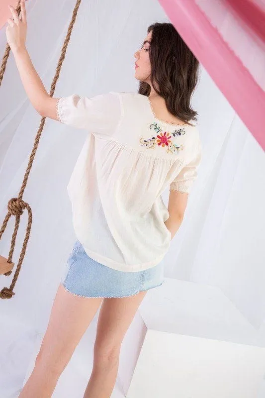 Floral Fantasy Embroidered Top-THML