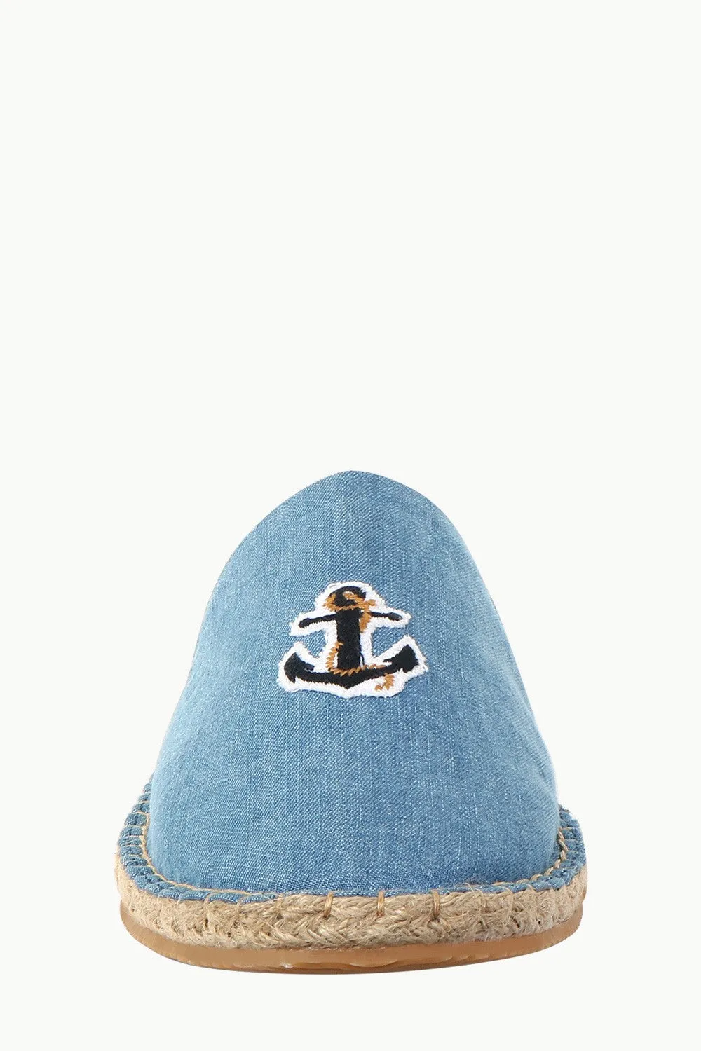 Indigo Denim Anchor Embroidered Espadrilles