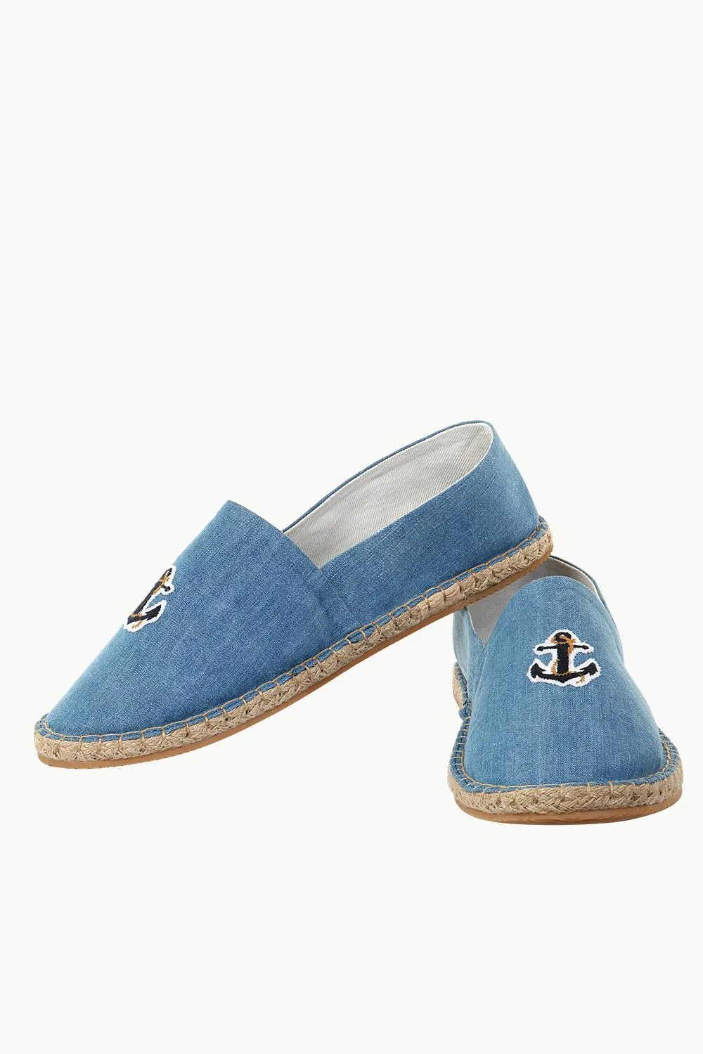 Indigo Denim Anchor Embroidered Espadrilles