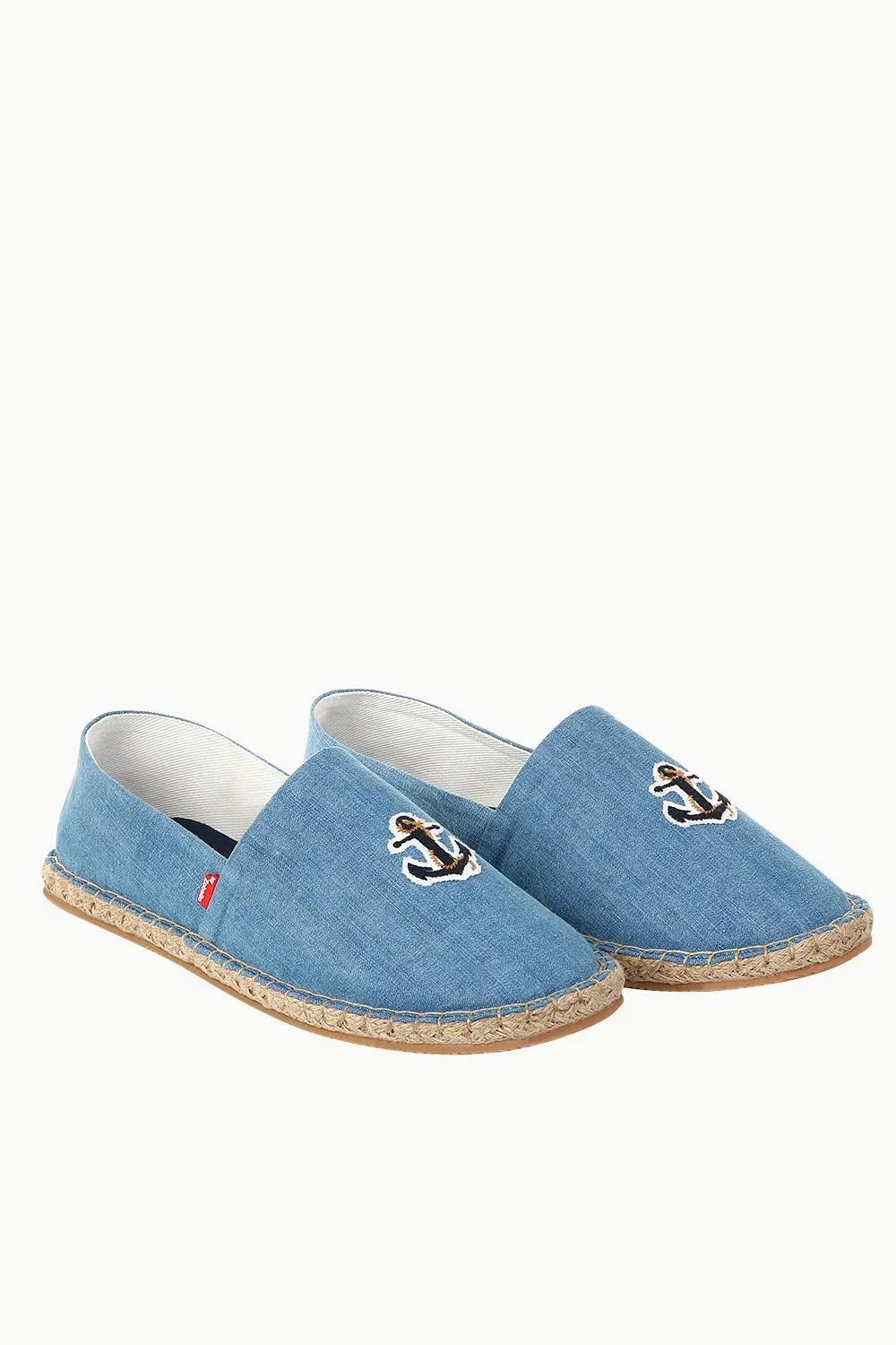 Indigo Denim Anchor Embroidered Espadrilles