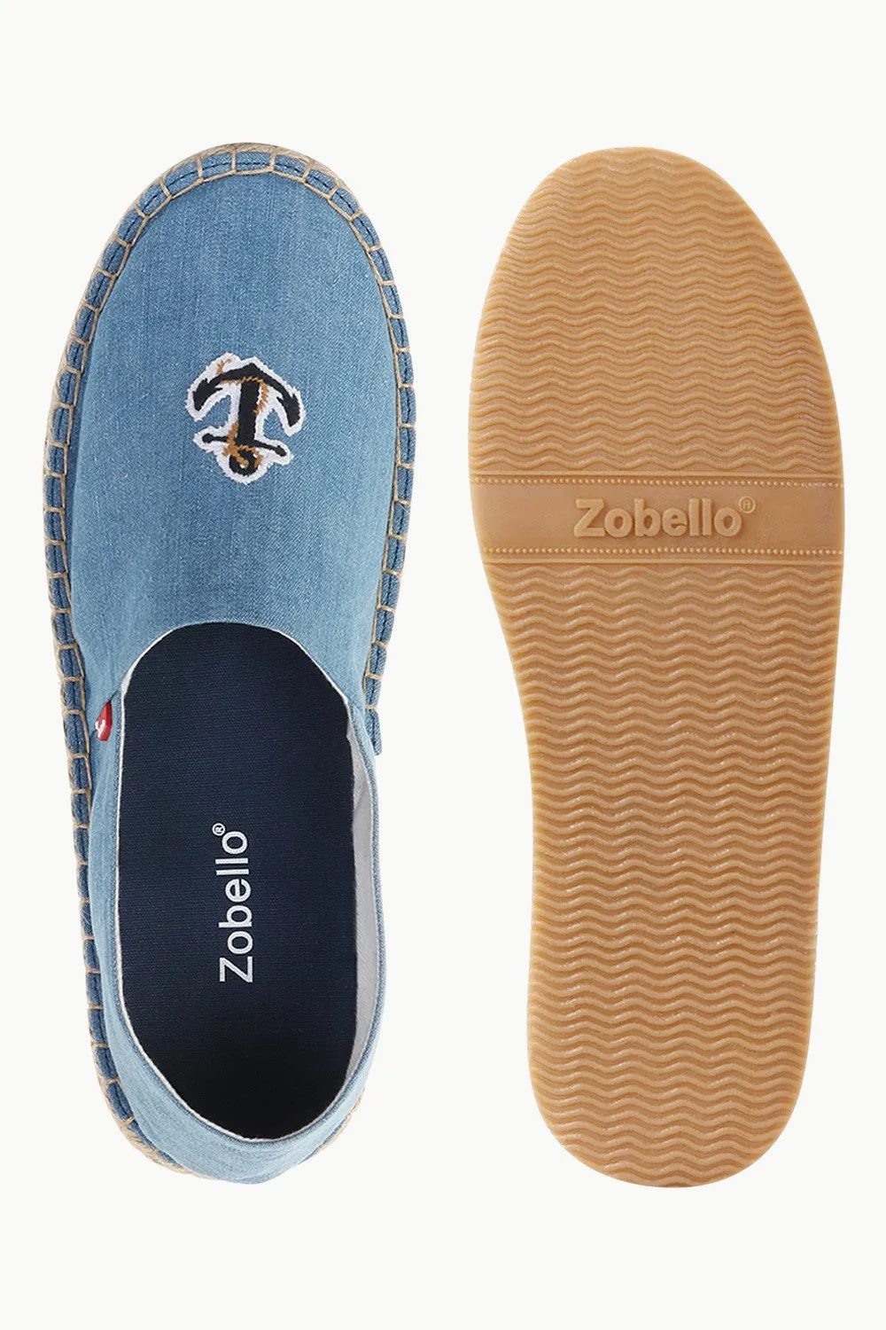 Indigo Denim Anchor Embroidered Espadrilles