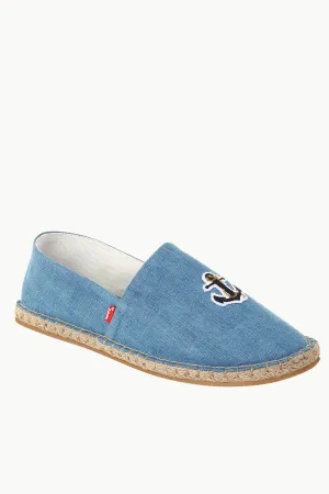 Indigo Denim Anchor Embroidered Espadrilles