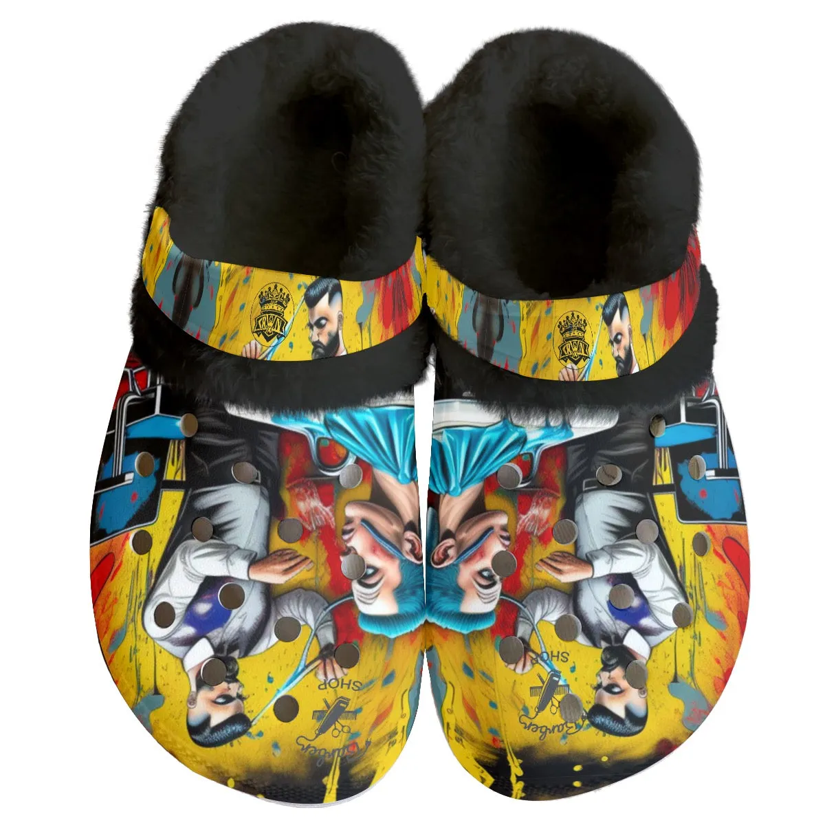 Men's Classic Clogs with Fleece barber theme print 17