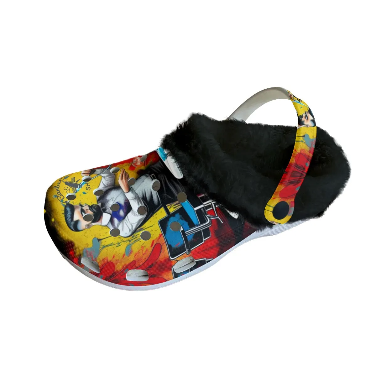 Men's Classic Clogs with Fleece barber theme print 17
