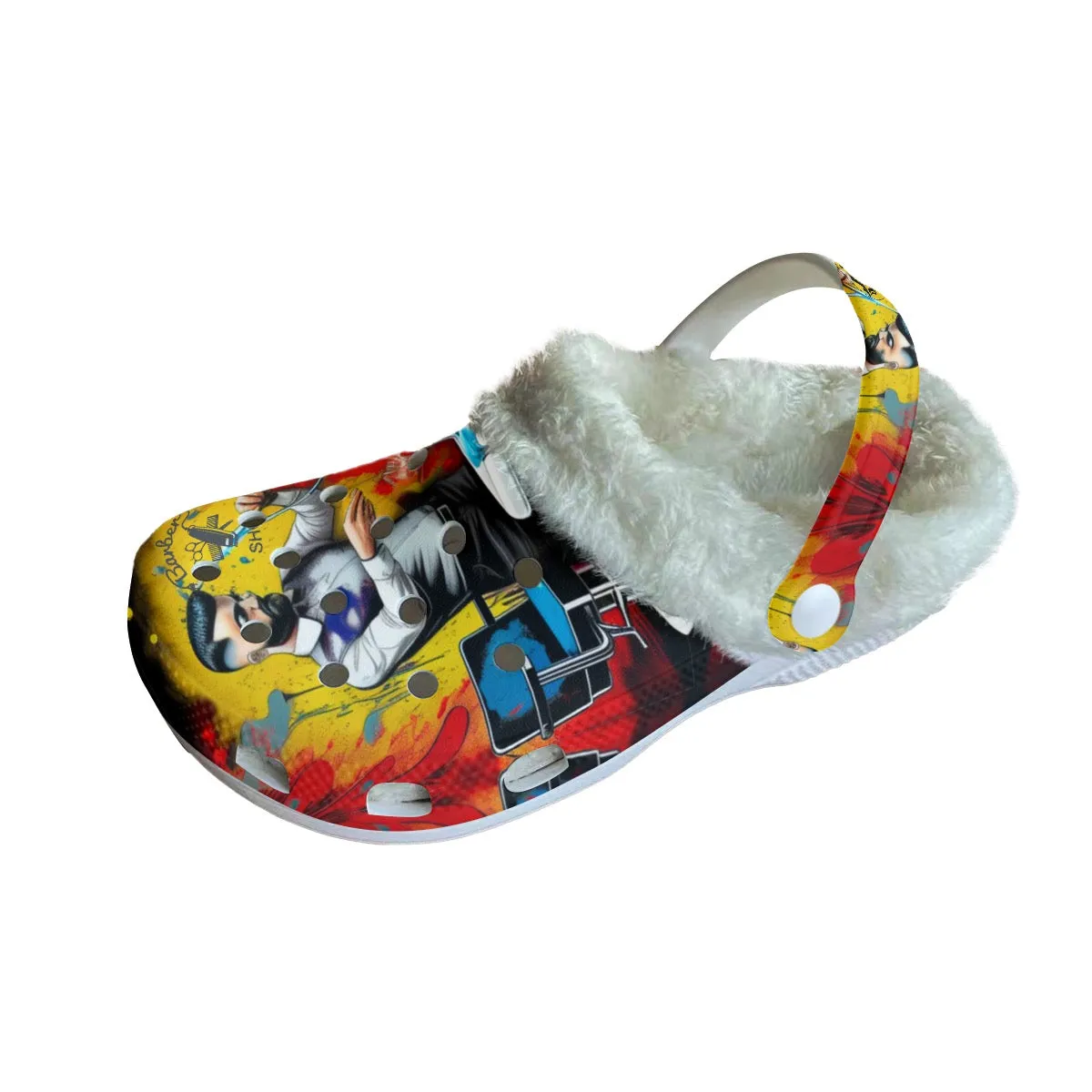 Men's Classic Clogs with Fleece barber theme print 17
