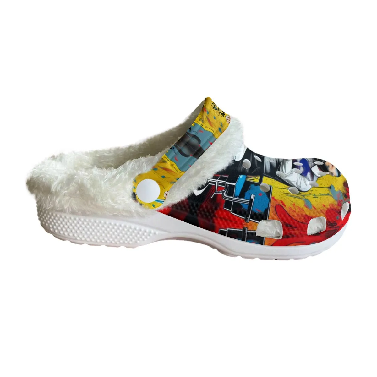 Men's Classic Clogs with Fleece barber theme print 17