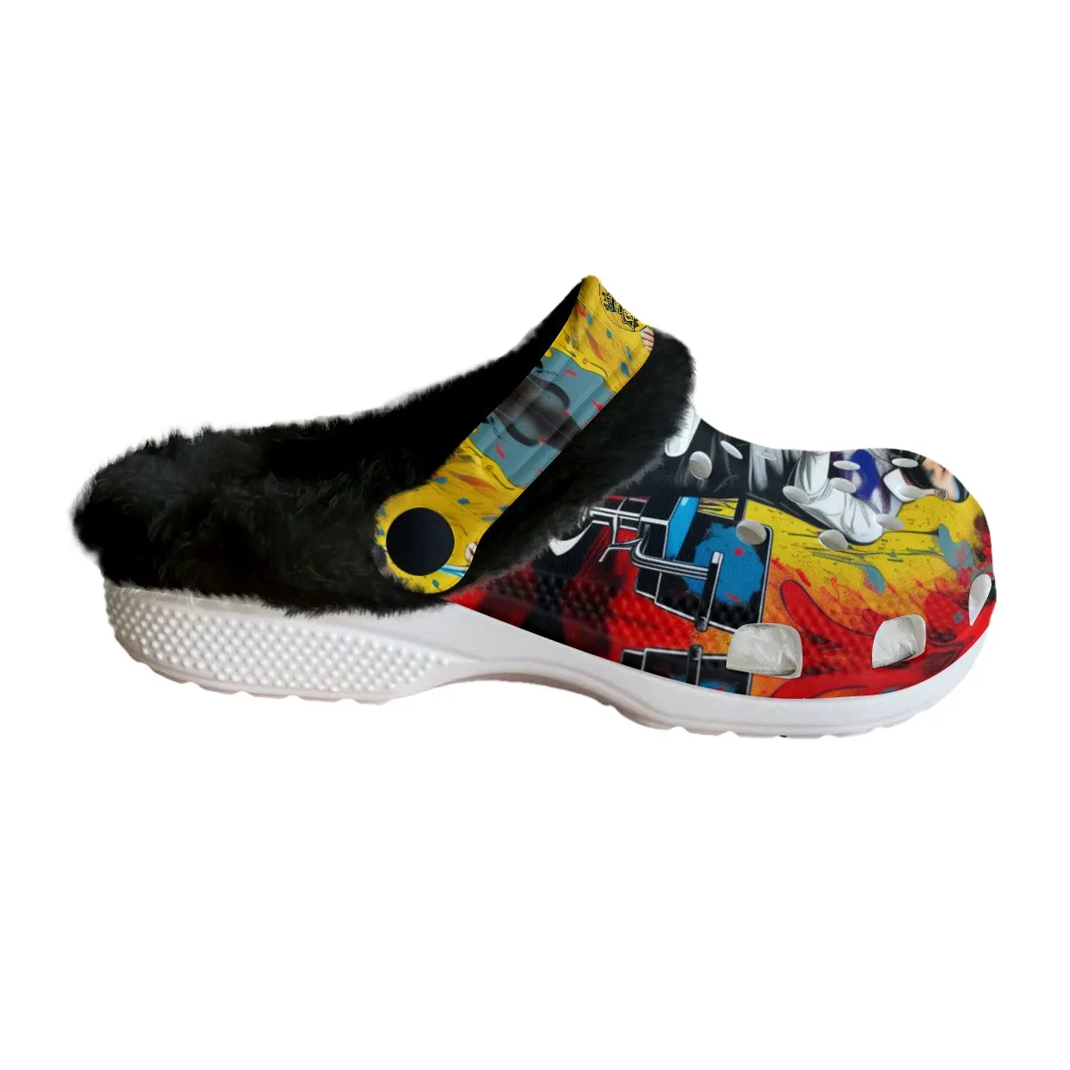 Men's Classic Clogs with Fleece barber theme print 17