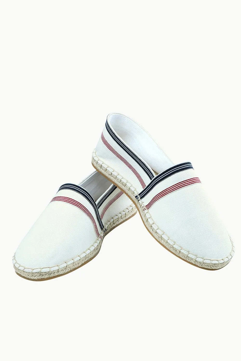 Men's White Stripe Canvas Espadrilles
