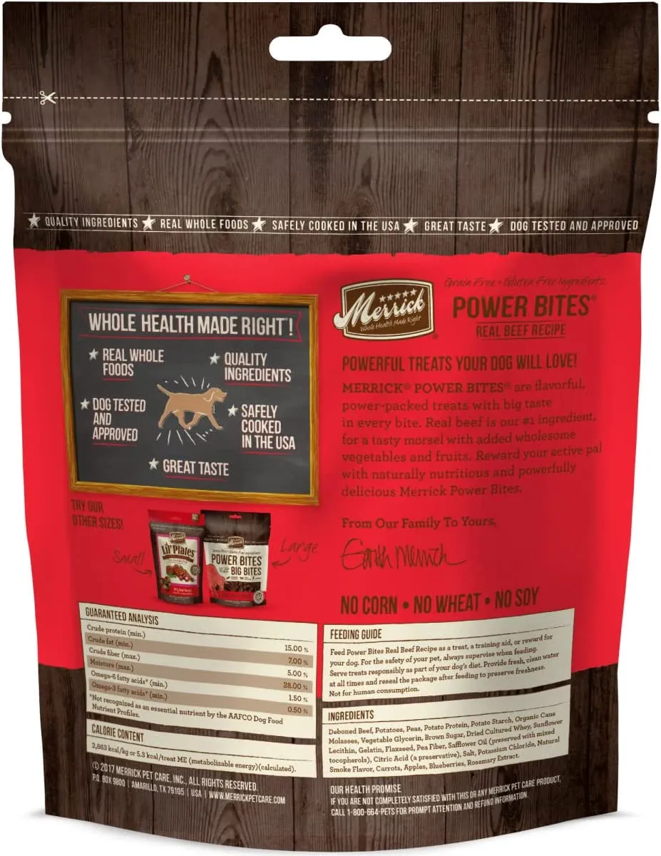 Merrick Power Bites Real Beef Recipe 6-oz, Dog Treat