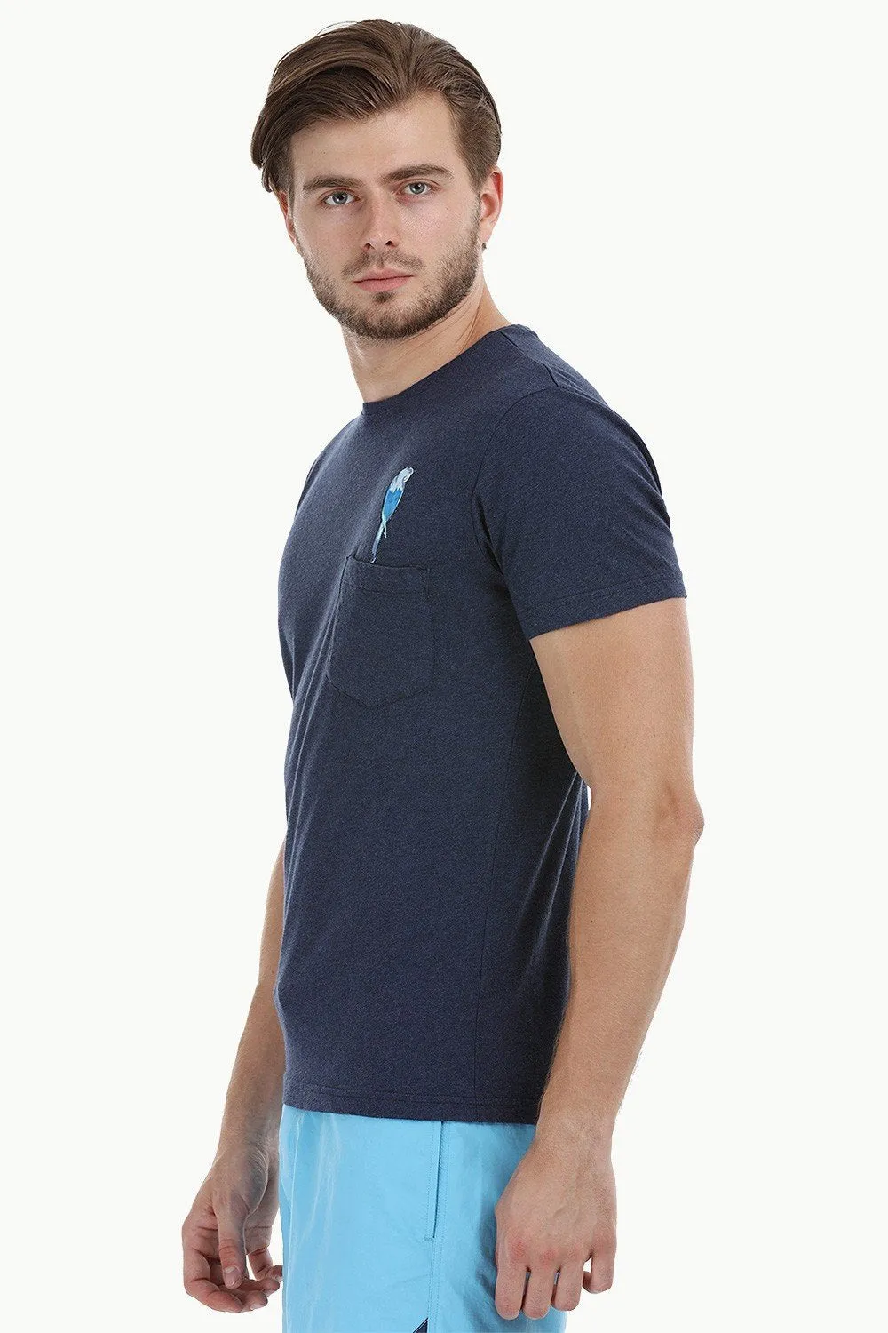 Navy Parrot Embroidered T-Shirt
