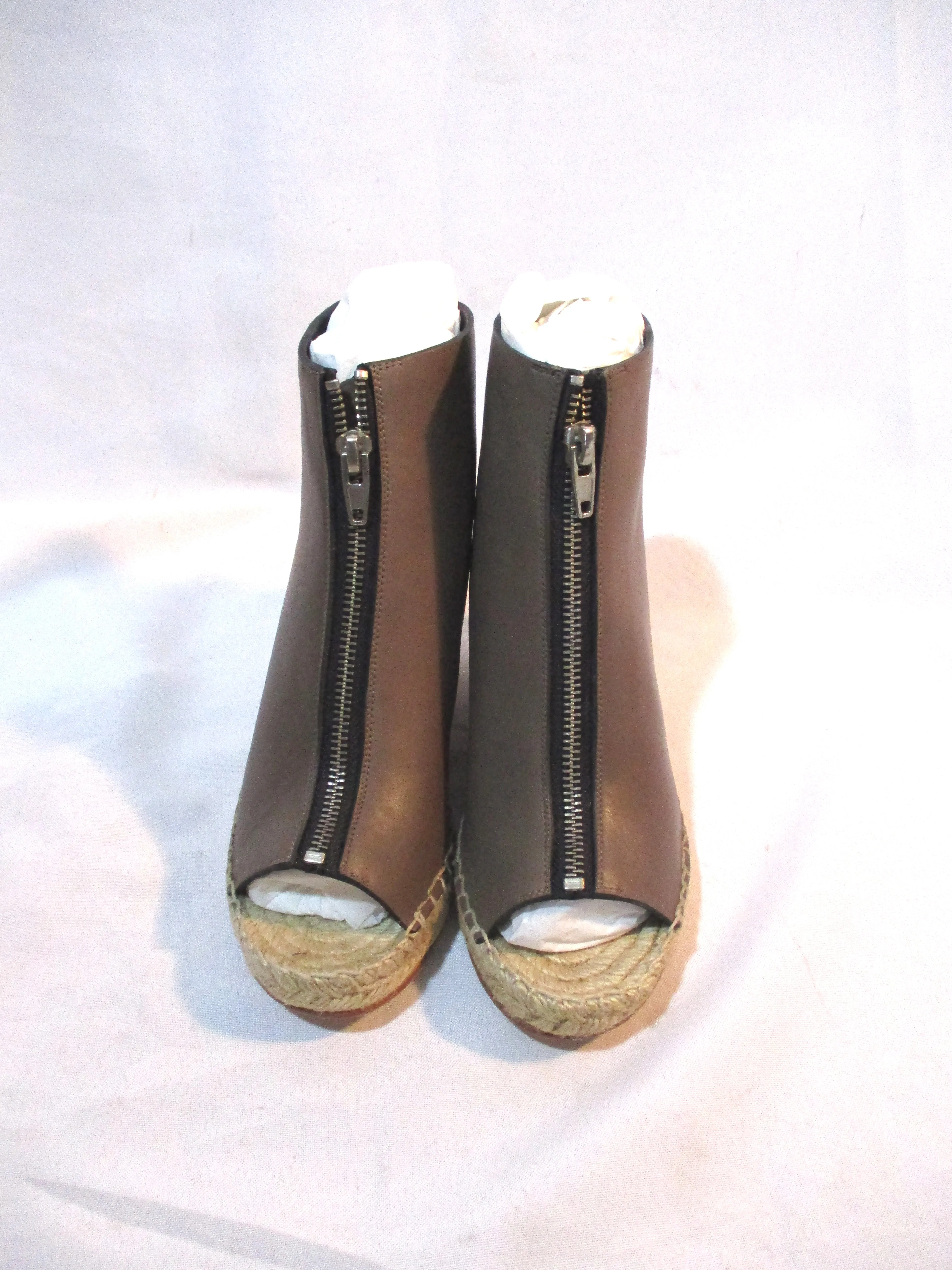 NEW CELINE PARIS WEDGE SATTLE BOOTIE SANDAL ESPADRILLE 36 TAUPE BROWN