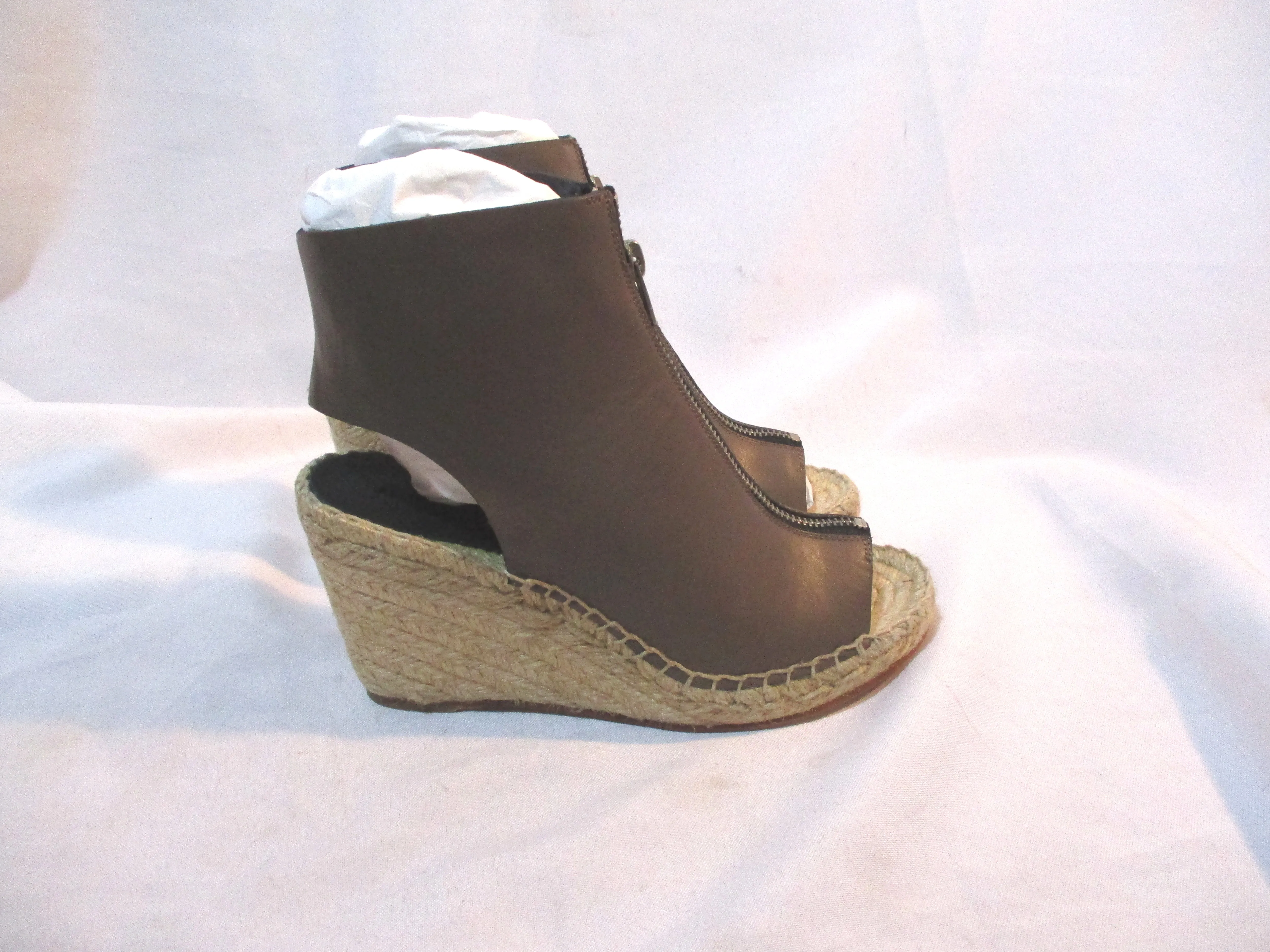 NEW CELINE PARIS WEDGE SATTLE BOOTIE SANDAL ESPADRILLE 36 TAUPE BROWN