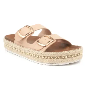 Nude Braided Espadrilles with Metallic detail in flatform