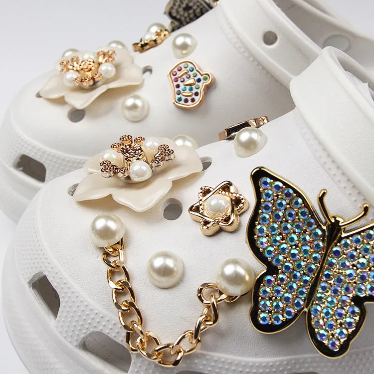 Owllaser Butterfly and Pearl Accessories, Chain Accessories for Crocs Shoes (16pcs)