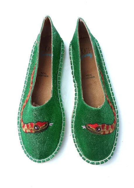 Snake Green Glitter Espadrilles