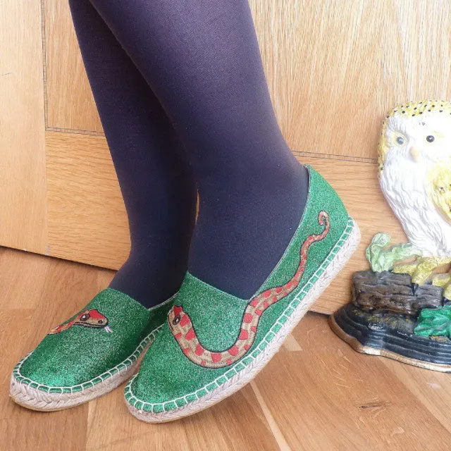Snake Green Glitter Espadrilles