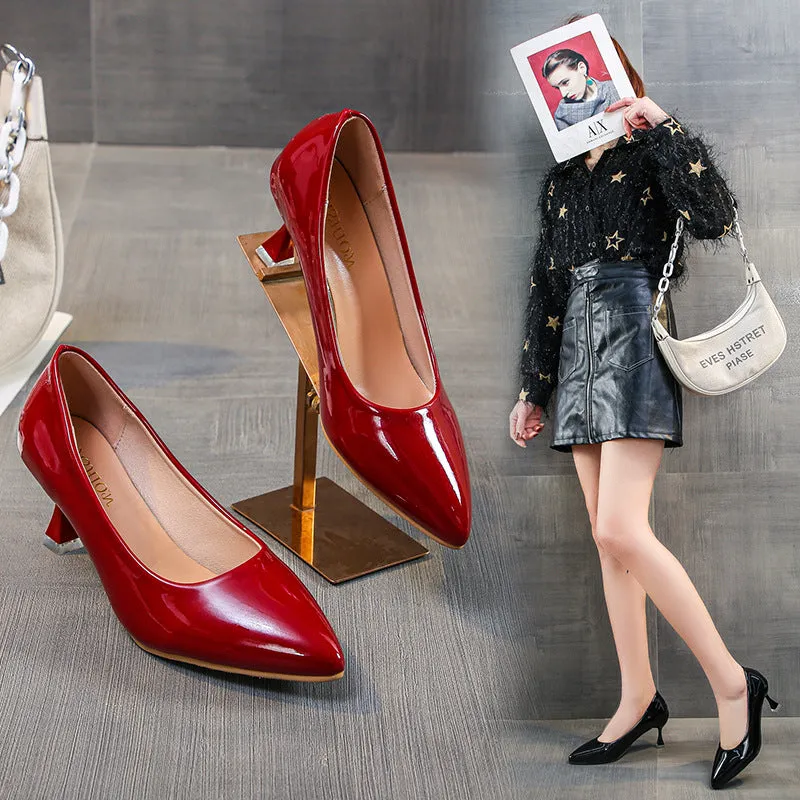 Women's Patent Leather Pointed High Heels