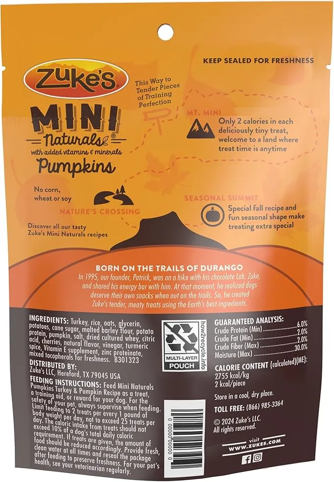 Zukes' Mini Dog Treats- Turkey & Pumpkin